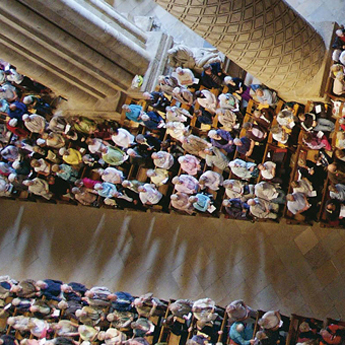 Bird's eye view of a Cathedral service.